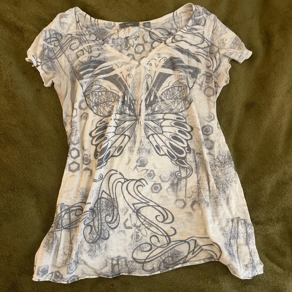 Apt. 9 Cream Ruffled Polo Short Sleeve Top